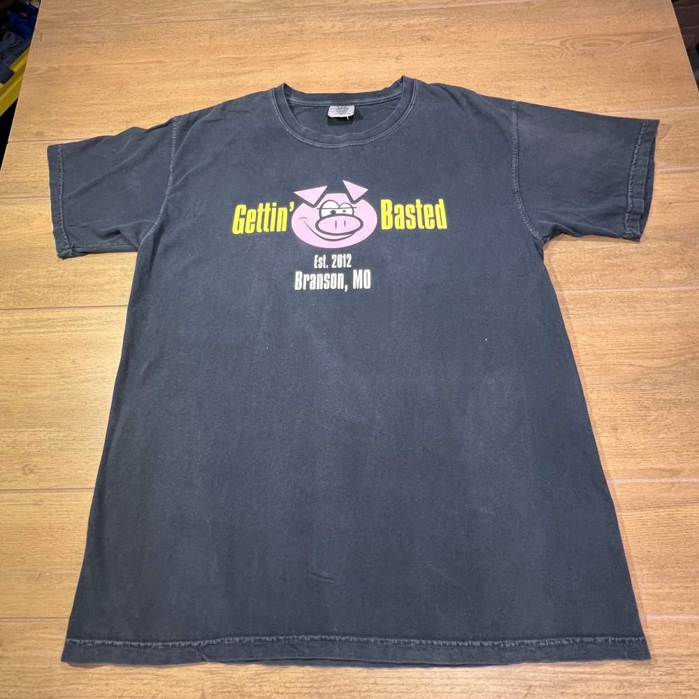 Comfort Colors Gettin Basted Branson MO Pig Graphic T Shirt Size Large‎ - Picture 2 of 8